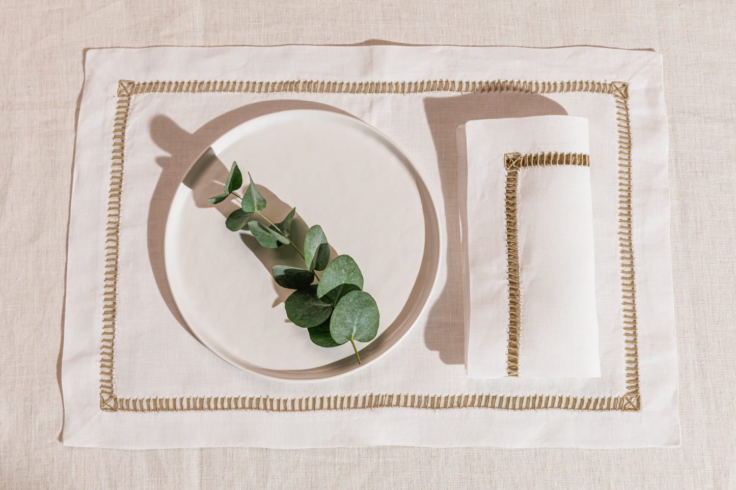 Simple Hemstitch - Napkins (White Linen)